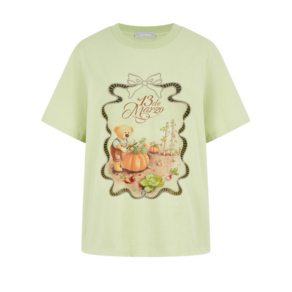 13DE MARZO Valley Pumpkin Print T-shirt Green