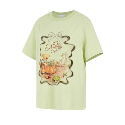 13DE MARZO Valley Pumpkin Print T-shirt Green