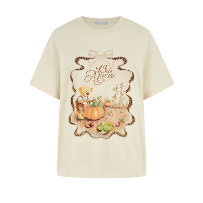 13DE MARZO Valley Pumpkin Print T-shirt Almond