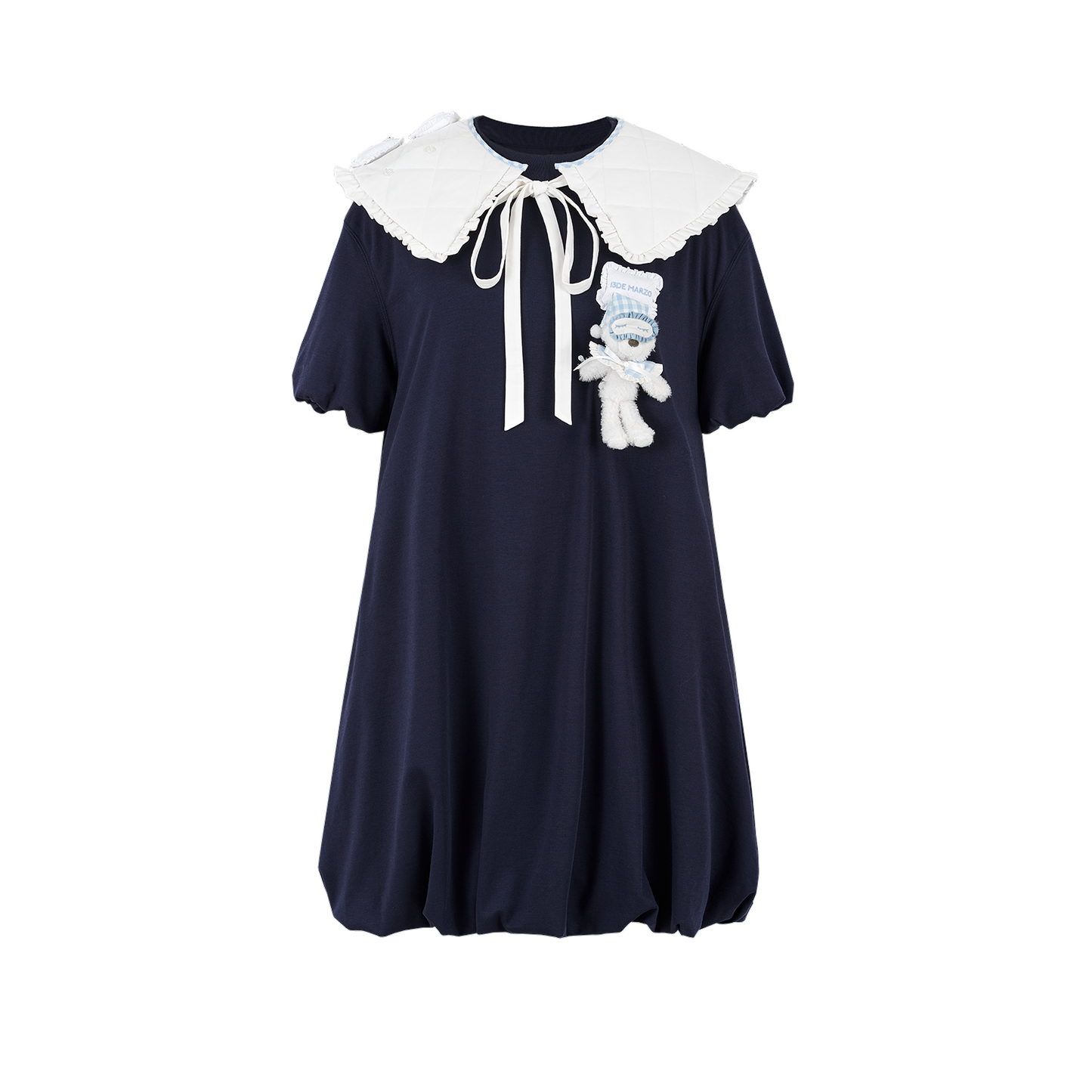 13DE MARZO Nighty Night Bear Collar T-shirt Navy Blue
