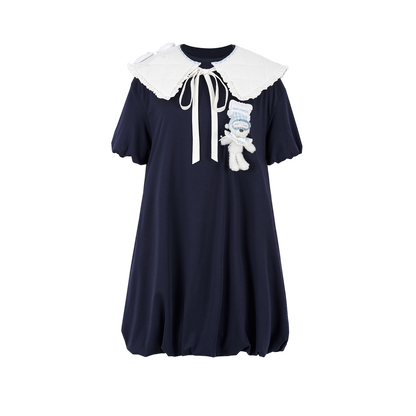 13DE MARZO Nighty Night Bear Collar T-shirt Navy Blue
