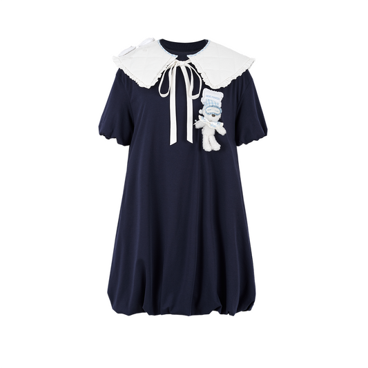 13DE MARZO Nighty Night Bear Collar T-shirt Navy Blue