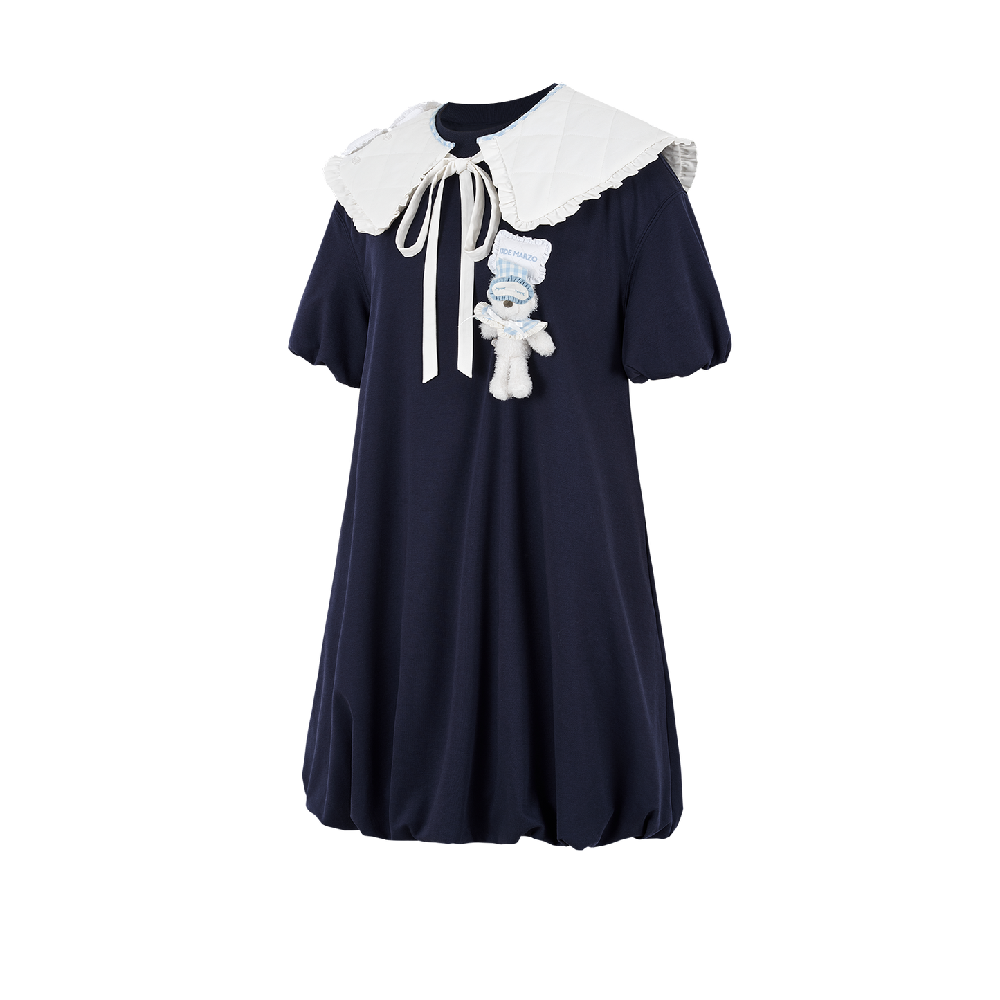 13DE MARZO Nighty Night Bear Collar T-shirt Navy Blue