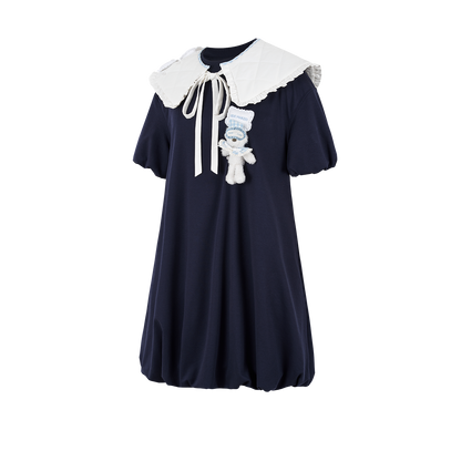 13DE MARZO Nighty Night Bear Collar T-shirt Navy Blue