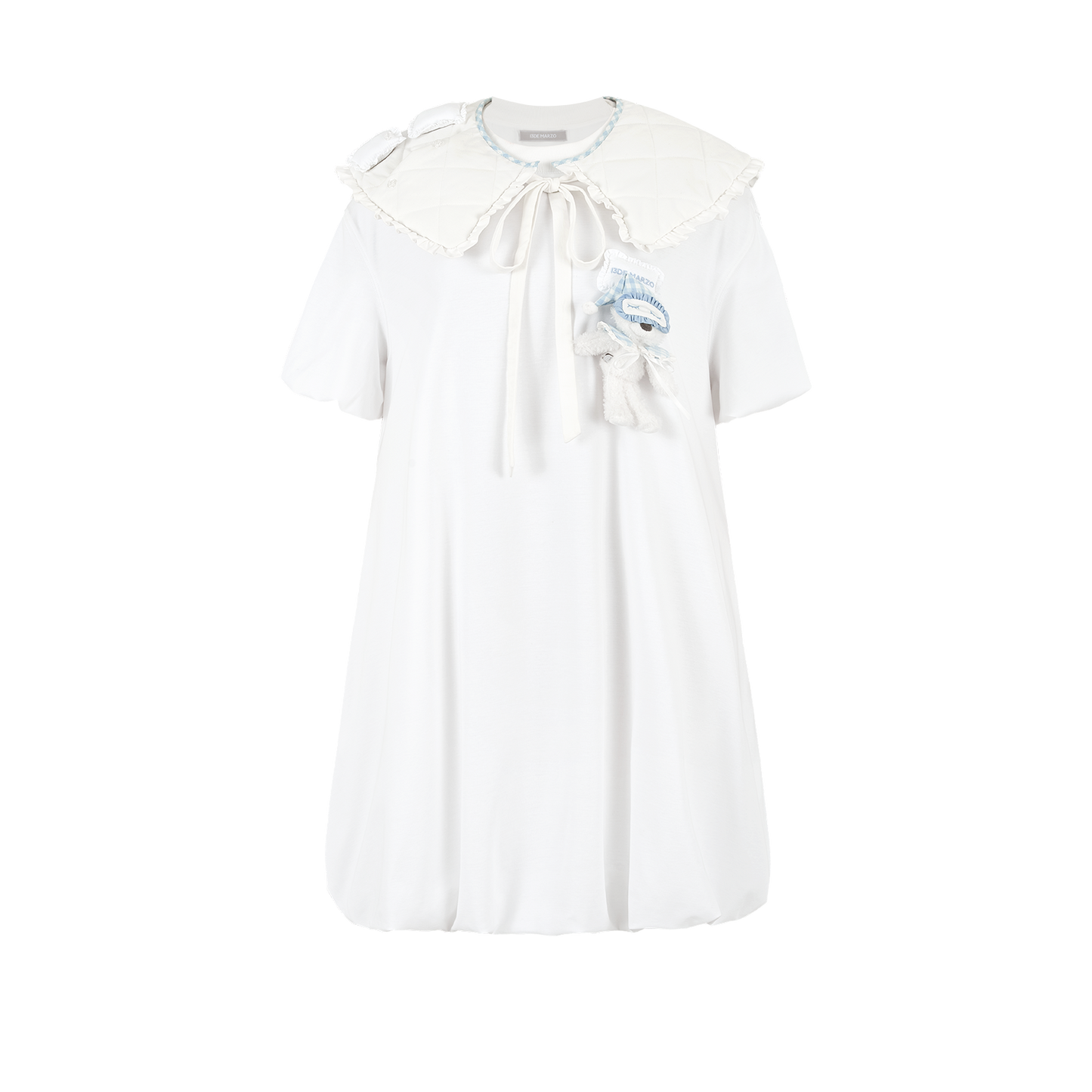 13DE MARZO Nighty Night Bear Collar T-shirt White