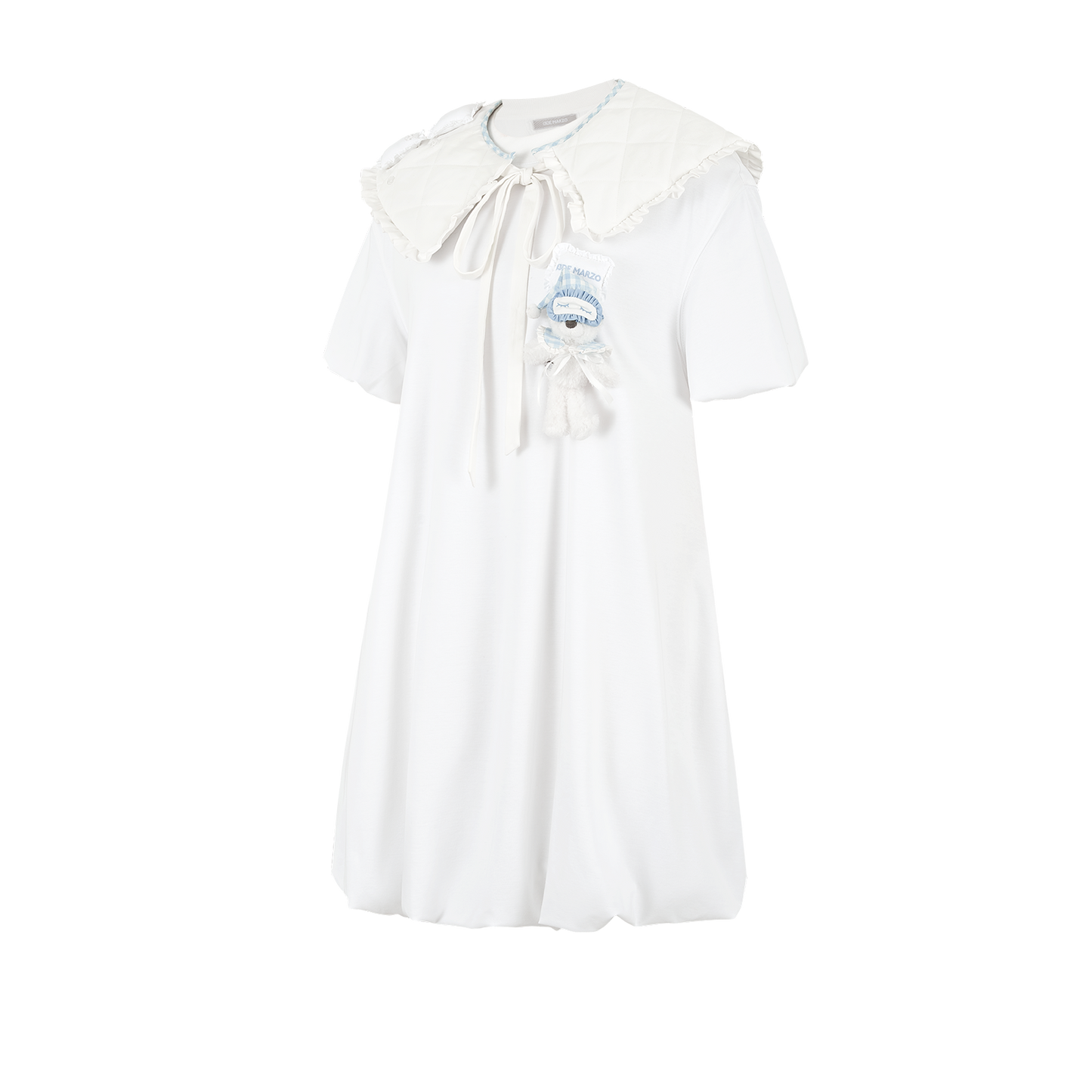 13DE MARZO Nighty Night Bear Collar T-shirt White