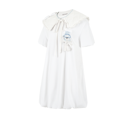 13DE MARZO Nighty Night Bear Collar T-shirt White