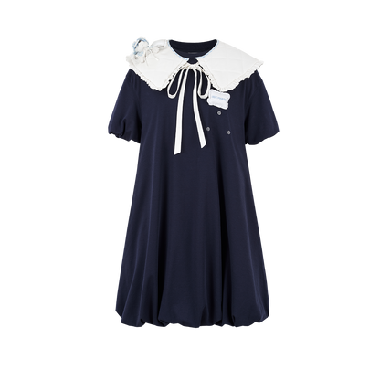 13DE MARZO Nighty Night Bear Collar T-shirt Navy Blue