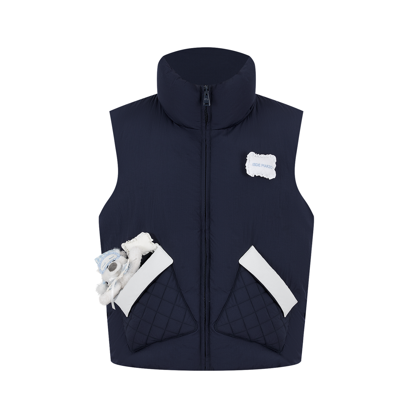 13DE MARZO Nighty Night Bear Down Vest Navy Blue