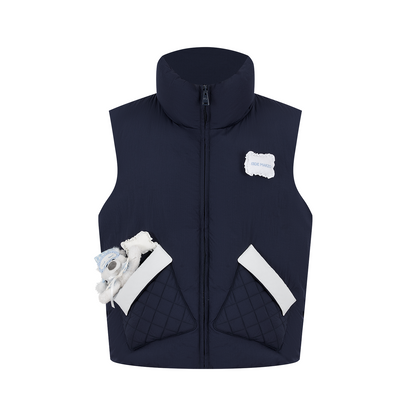 13DE MARZO Nighty Night Bear Down Vest Navy Blue