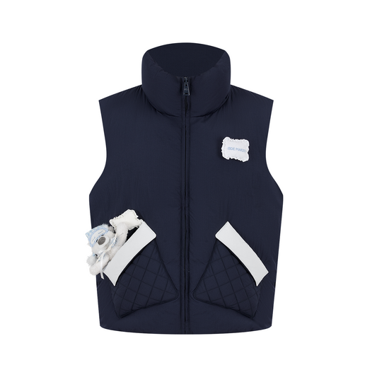 13DE MARZO Nighty Night Bear Down Vest Navy Blue