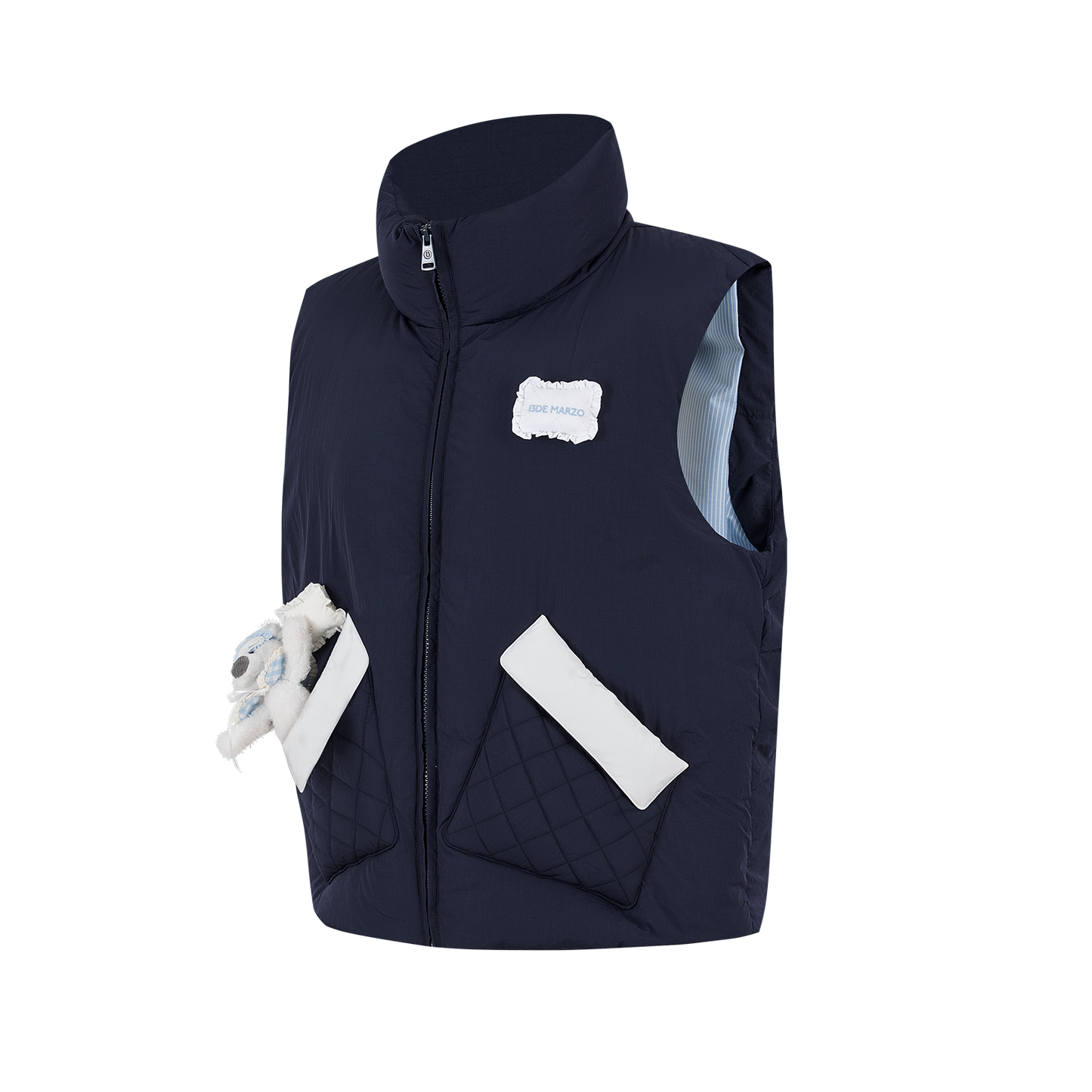 13DE MARZO Nighty Night Bear Down Vest Navy Blue