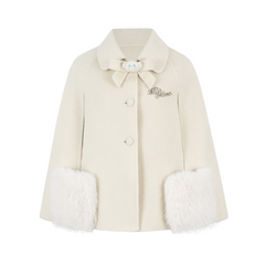13DE MARZO Bow Bear Wool Cape Coat Beige