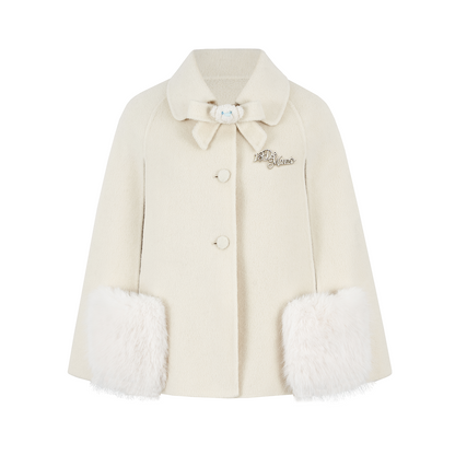 13DE MARZO Bow Bear Wool Cape Coat Beige