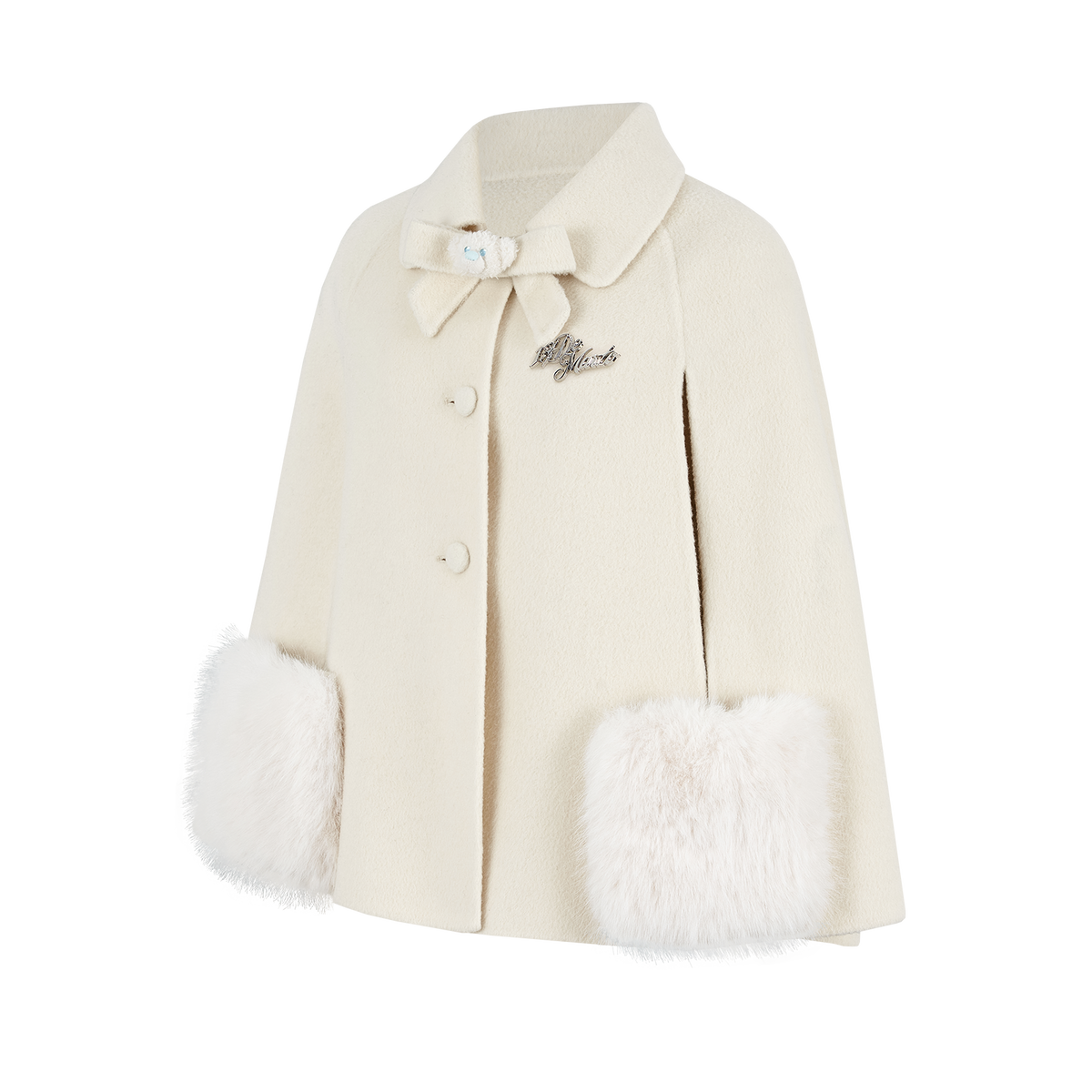 13DE MARZO Bow Bear Wool Cape Coat Beige