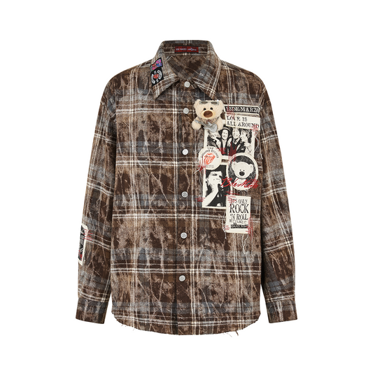 13DE MARZO Rolling Stones Distressed Appliqué Overshirt Brown