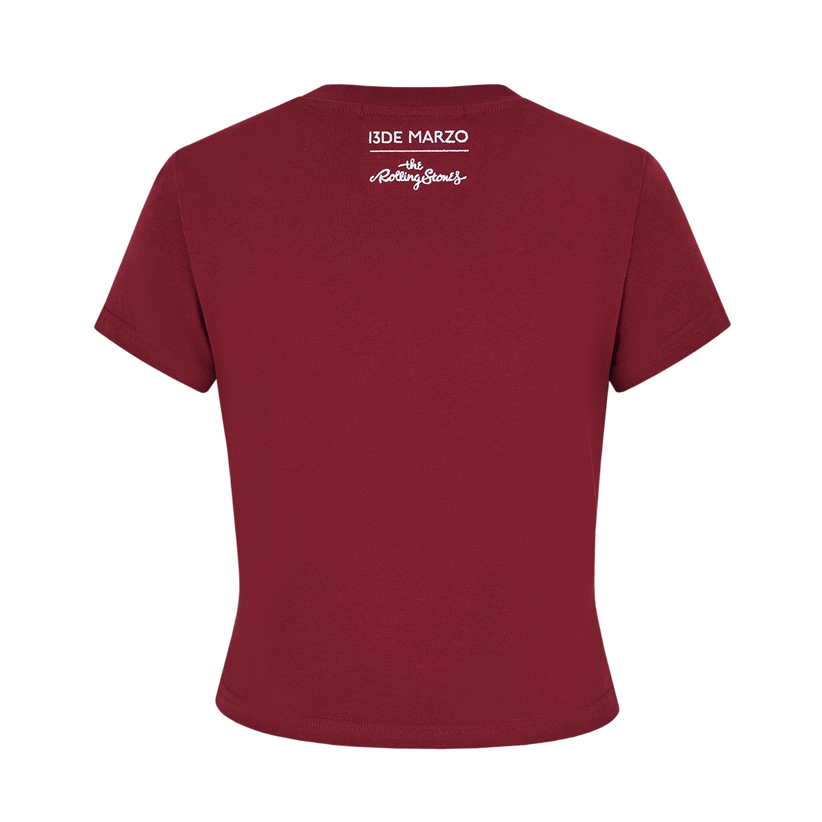13DE MARZO Rolling Stones Cropped Distressed Tee Red