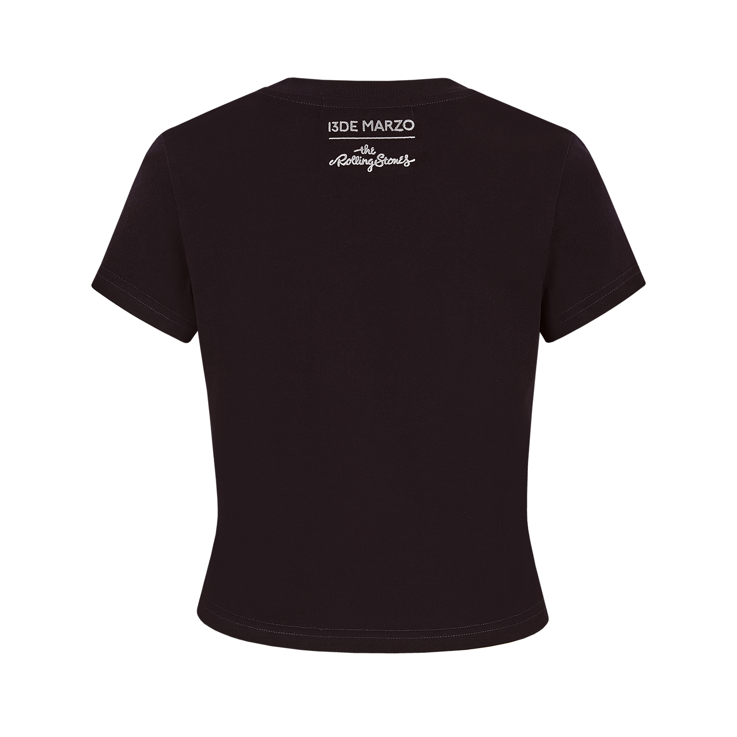 13DE MARZO Rolling Stones Cropped Distressed Tee Black
