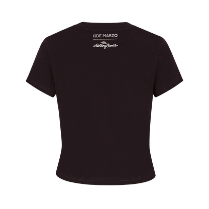 13DE MARZO Rolling Stones Cropped Distressed Tee Black