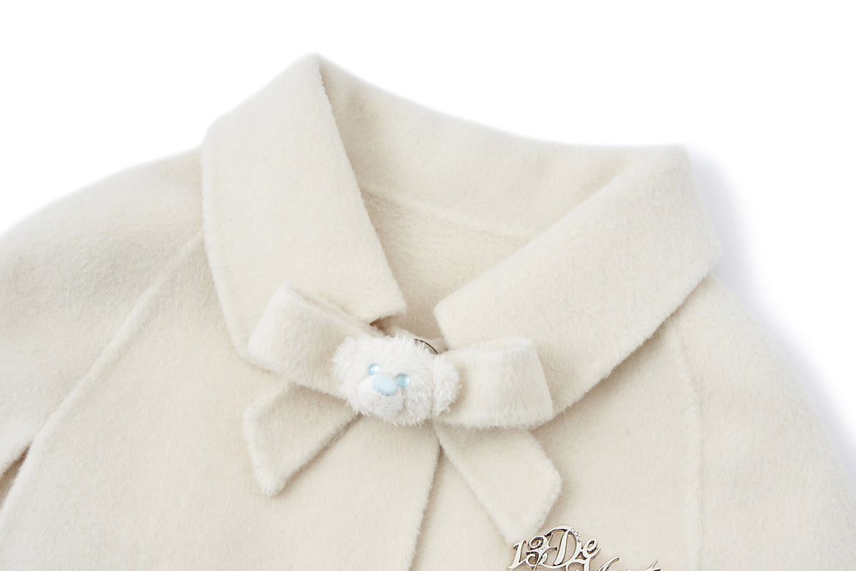 13DE MARZO Bow Bear Wool Cape Coat Beige