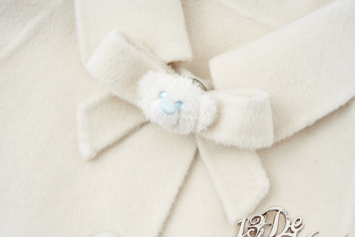 13DE MARZO Bow Bear Wool Cape Coat Beige