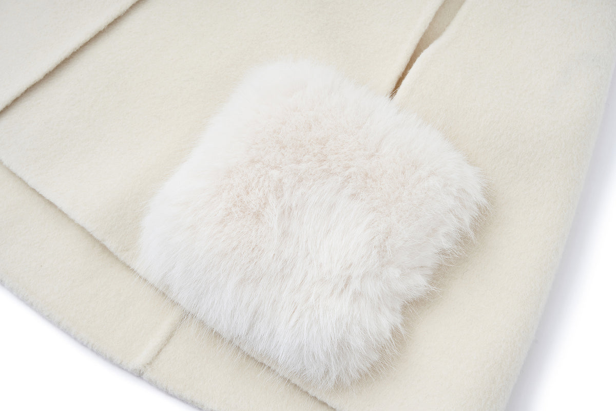13DE MARZO Bow Bear Wool Cape Coat Beige