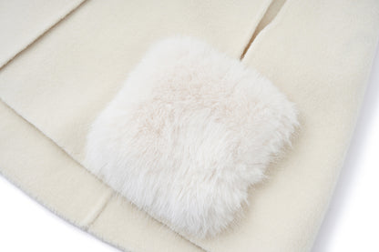13DE MARZO Bow Bear Wool Cape Coat Beige