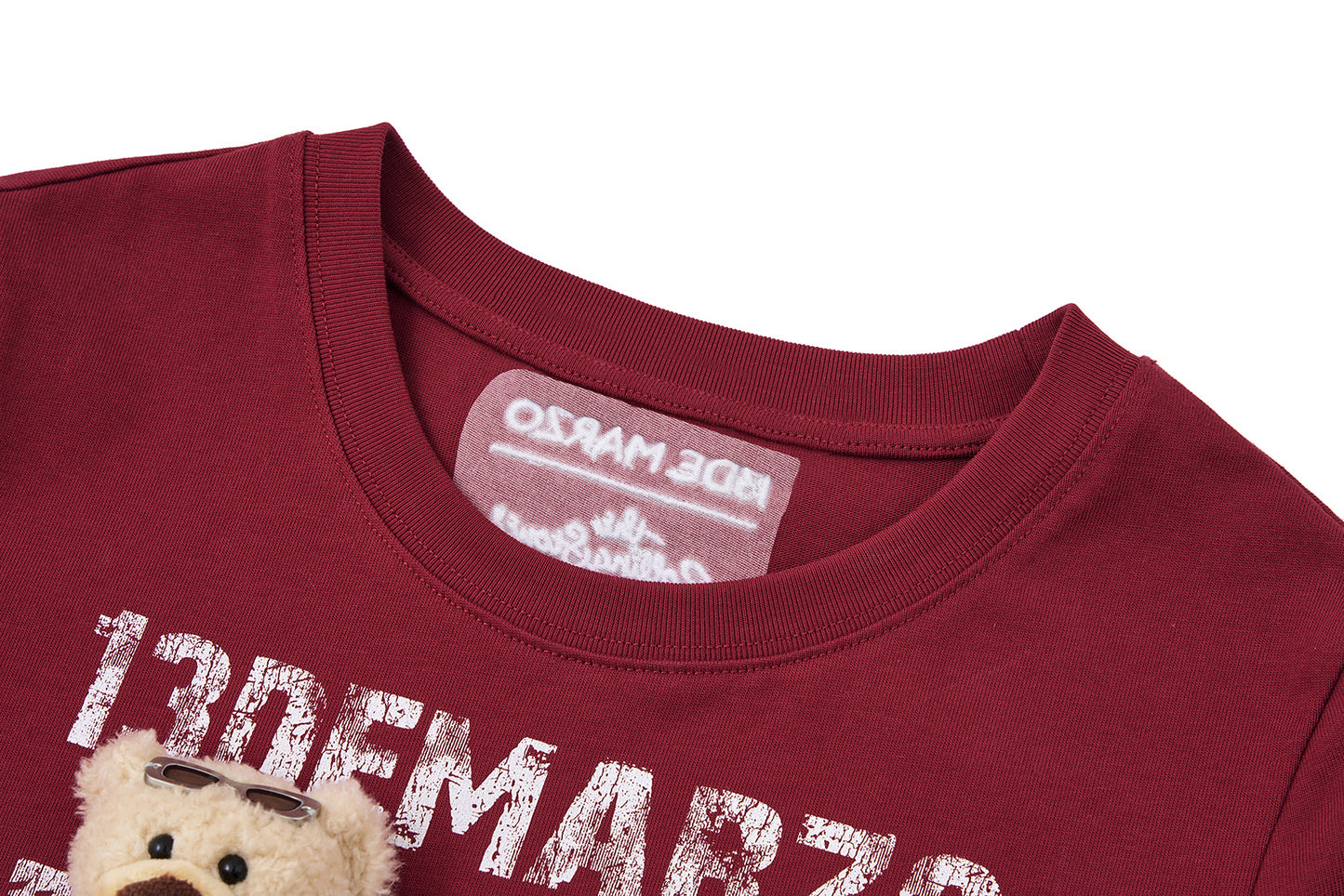13DE MARZO Rolling Stones Cropped Distressed Tee Red