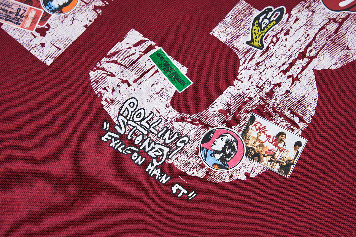 13DE MARZO Rolling Stones Cropped Distressed Tee Red