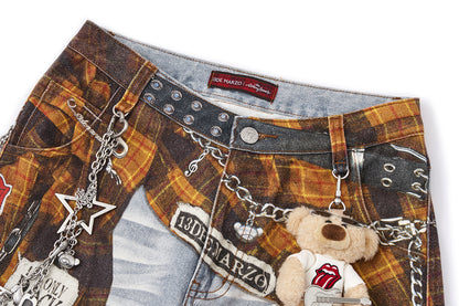13DE MARZO Rolling Stones Shirt Print Jeans Blue