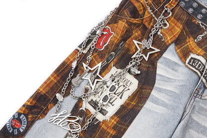 13DE MARZO Rolling Stones Shirt Print Jeans Blue