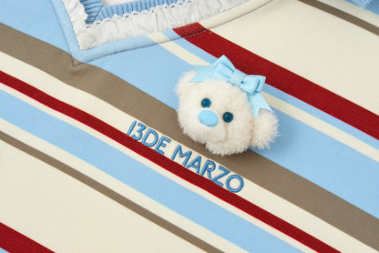 13DE MARZO V-Neck Polo Stripe T-shirt Blue