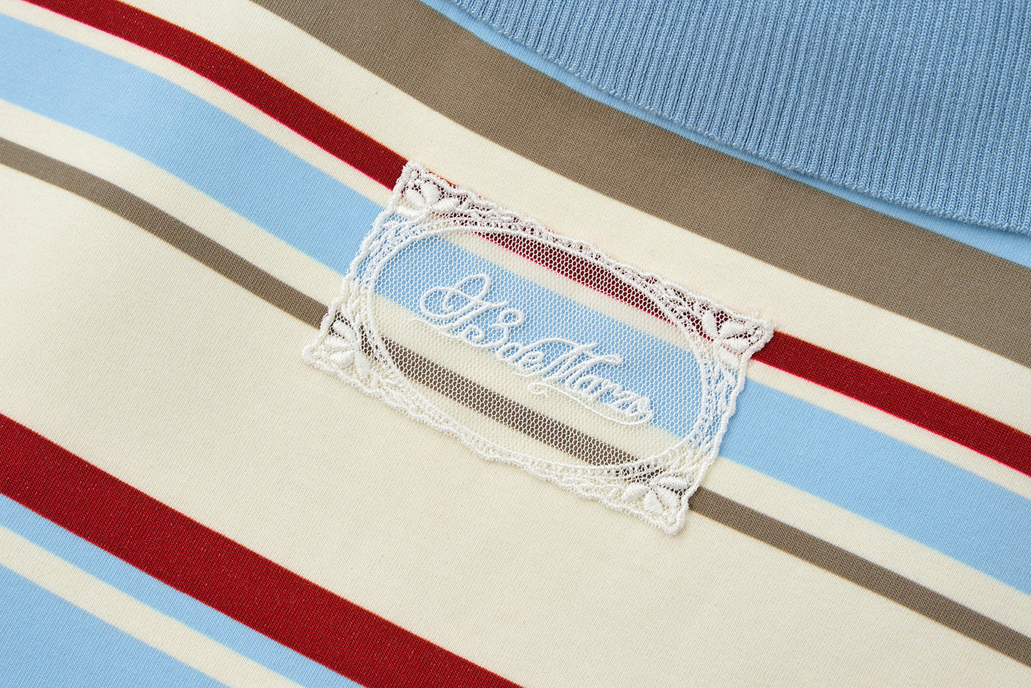 13DE MARZO V-Neck Polo Stripe T-shirt Blue