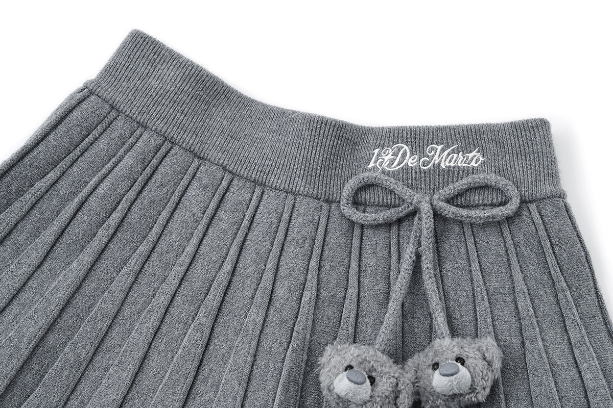 13DE MARZO Mini Bear Knit Pleated Dress Grey