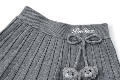 13DE MARZO Mini Bear Knit Pleated Dress Grey