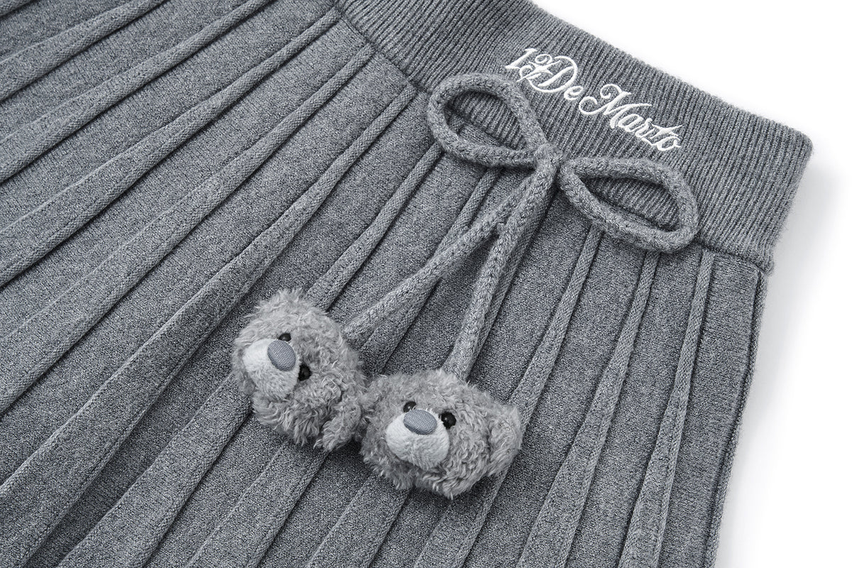 13DE MARZO Mini Bear Knit Pleated Dress Grey
