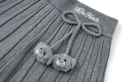 13DE MARZO Mini Bear Knit Pleated Dress Grey