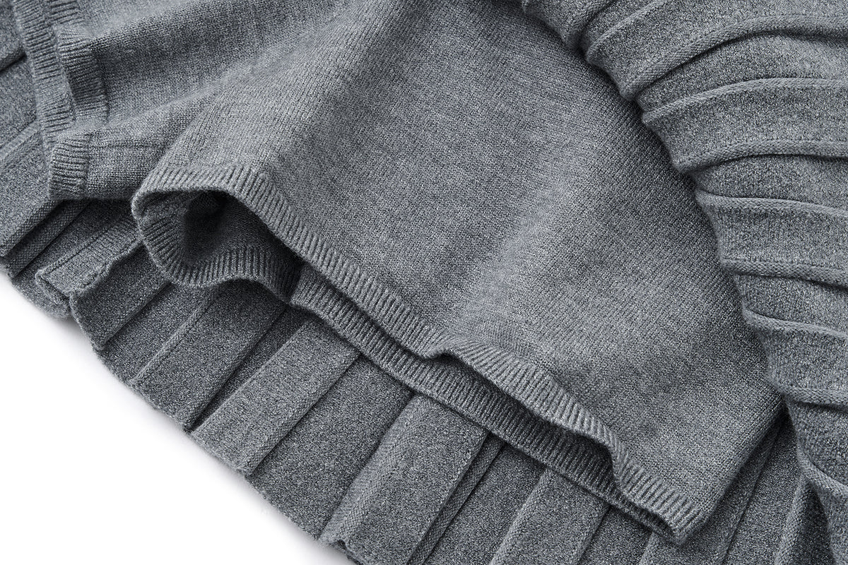 13DE MARZO Mini Bear Knit Pleated Dress Grey
