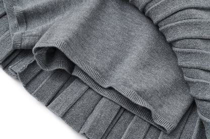 13DE MARZO Mini Bear Knit Pleated Dress Grey