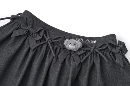 13DE MARZO Mini Bear Bow Blazer Skirt Grey