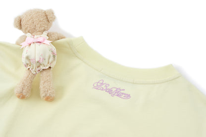 13DE MARZO Floral Appliqué Style Long Sleeve T-shirt Yellow