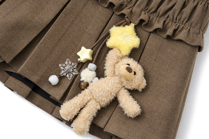 13DE MARZO Luminous Doozoo Lace Pleated Dress Brown