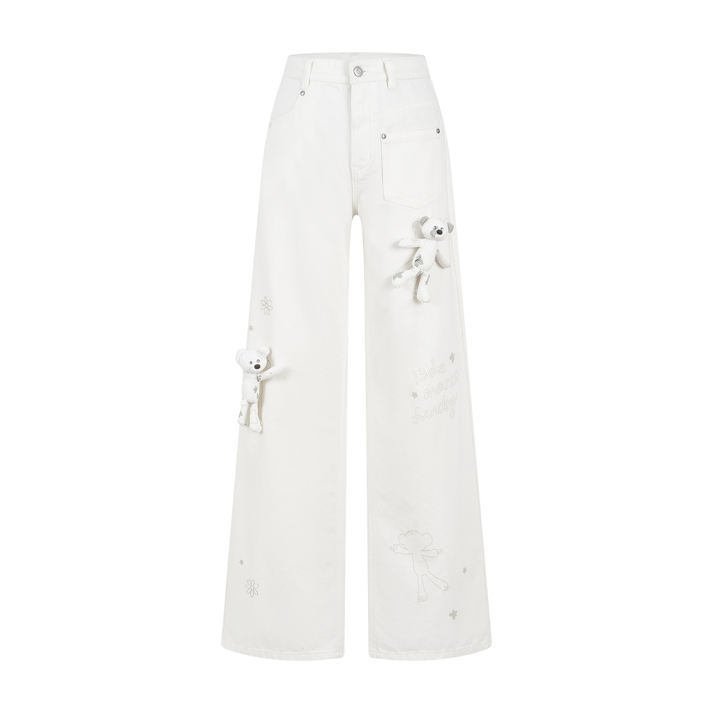 13DE MARZO Doozoo Bear Sketch Print Jeans White