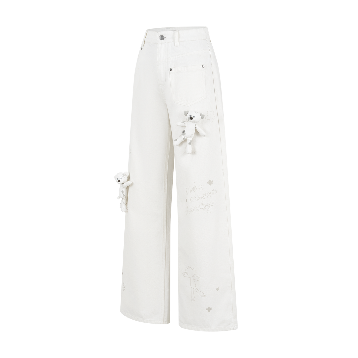 13DE MARZO Doozoo Bear Sketch Print Jeans White
