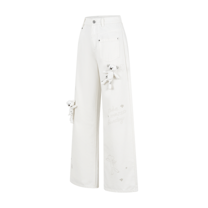 13DE MARZO Doozoo Bear Sketch Print Jeans White