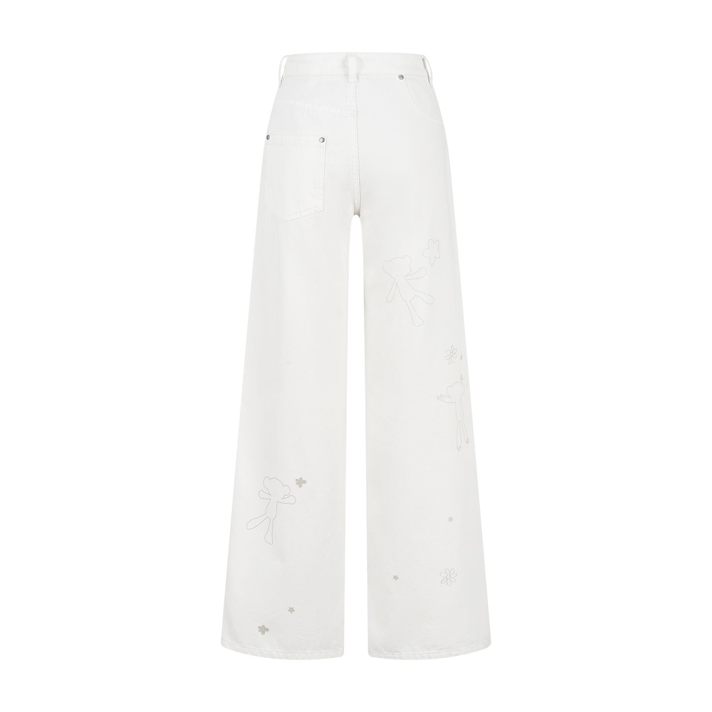 13DE MARZO Doozoo Bear Sketch Print Jeans White