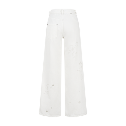 13DE MARZO Doozoo Bear Sketch Print Jeans White