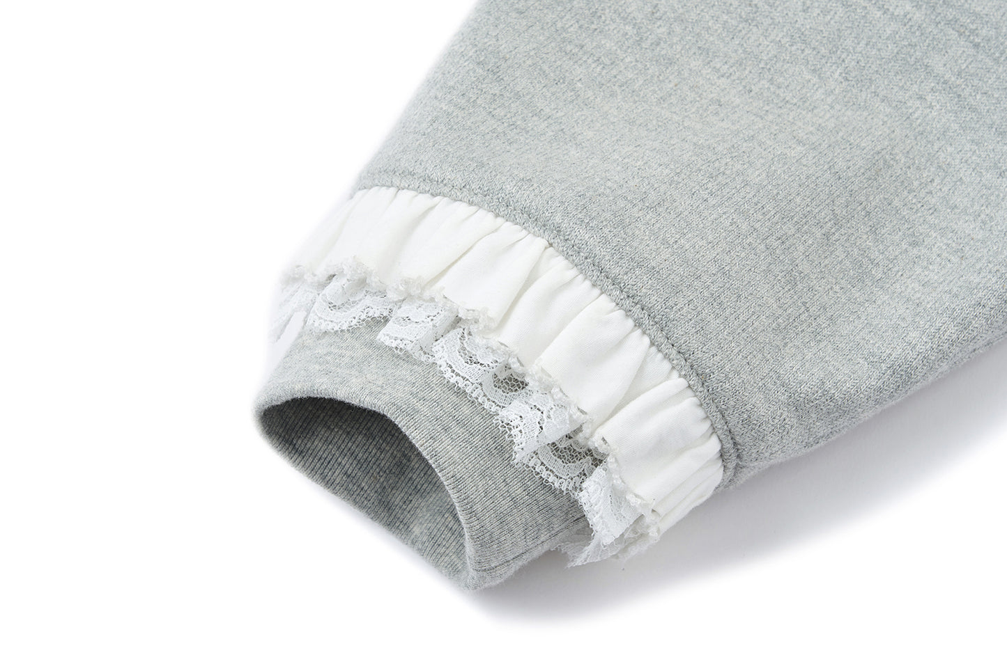 13DE MARZO Lace-Brim Pullover Hoodie Grey
