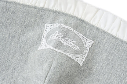 13DE MARZO Lace-Brim Pullover Hoodie Grey