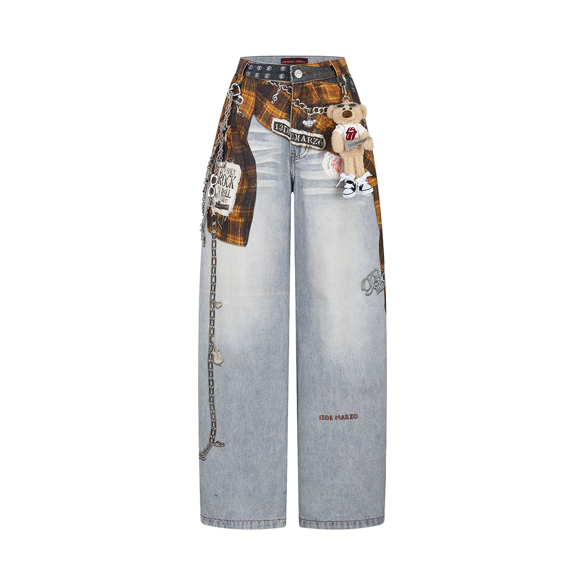 13DE MARZO Rolling Stones Shirt Print Jeans Blue